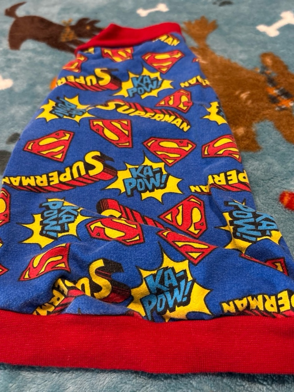 Blue & Red Comic-Print Small Pet Footie - Superhero Style